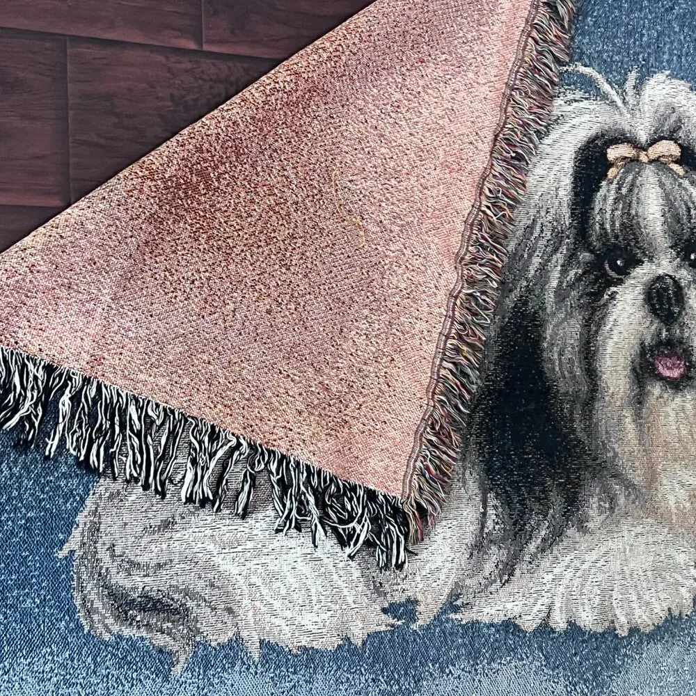 Linda Picken Shih Tzu Dog Tapestry Throw Lap Blanket 57x46 Woven Fringed Pet Art